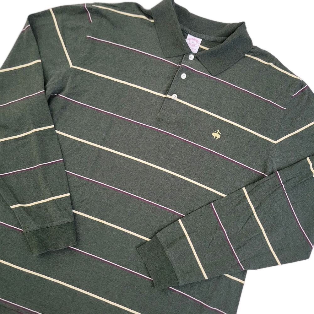 Brooks Brothers Performance Polo Size XL Longsleeve Cotton Striped Green